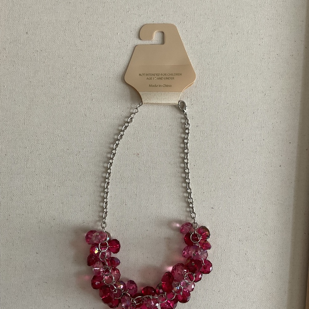 Cato Pink and Silver Floral Necklace with Dimensional Design